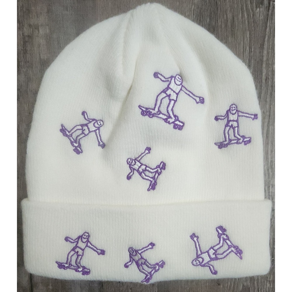 THRASHER Magazine Mark Gonzales Gonz Logo Skateboard Beanie Hat White Purple